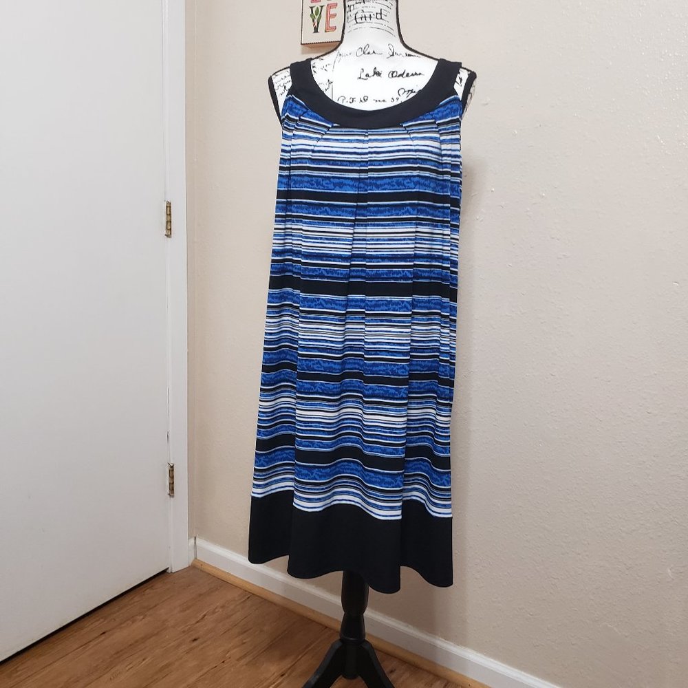 Blue, Black & White Stripe Dress with Tie Neck in back By Enfocus Women Size 16